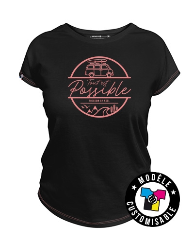 TEE-SHIRT FREEDOM BY AXEL FEMME CUSTOM - FABRIQUÉ EN FRANCE EN COTON BIO